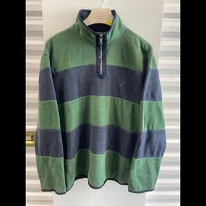 VTG 90S Y2K NAUTICA BLUE GREEN STRIPE BOATING QUARTER ZIP SWEAT PULLOVER SZ XL